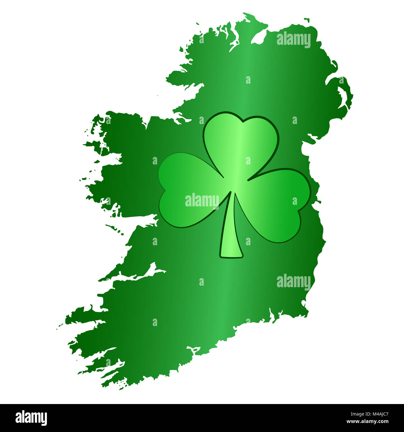 Shamrock vert symbole et Ireland Island silhouette. Image pour Saint Patricks Day, également appelée fête de la Saint Patrick, célébrée le 17 mars. Banque D'Images