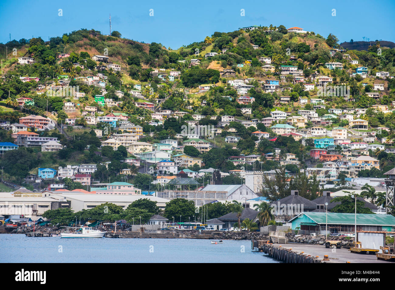 Maisons sur les collines de Kingstown, St.Vincent, St. Vincent et les Grenadines,Caraïbes Banque D'Images