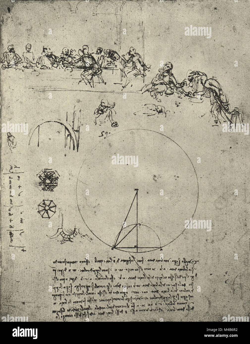 Étude pour la Dernière Cène, et les chiffres et les calculs mathématiques, dessiné par Léonard de Vinci, vers 1495-97 Banque D'Images
