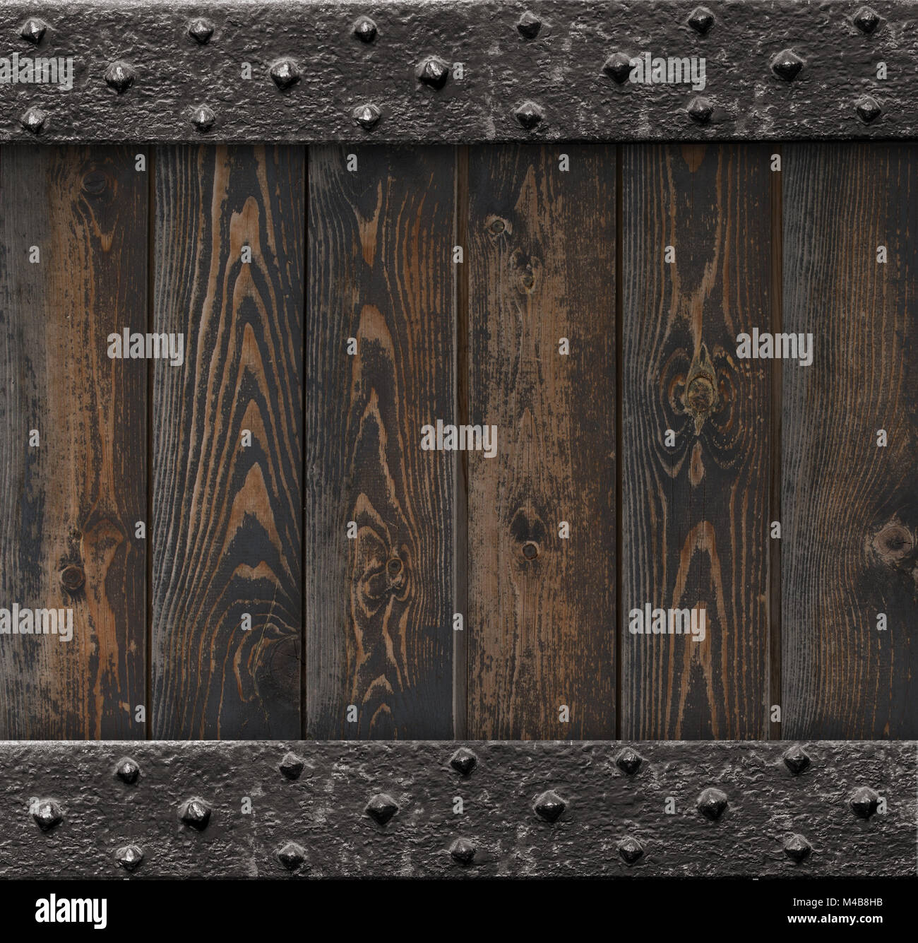 Contexte médiéval avec de vieux cadre en métal sur des planches 3d illustration Banque D'Images