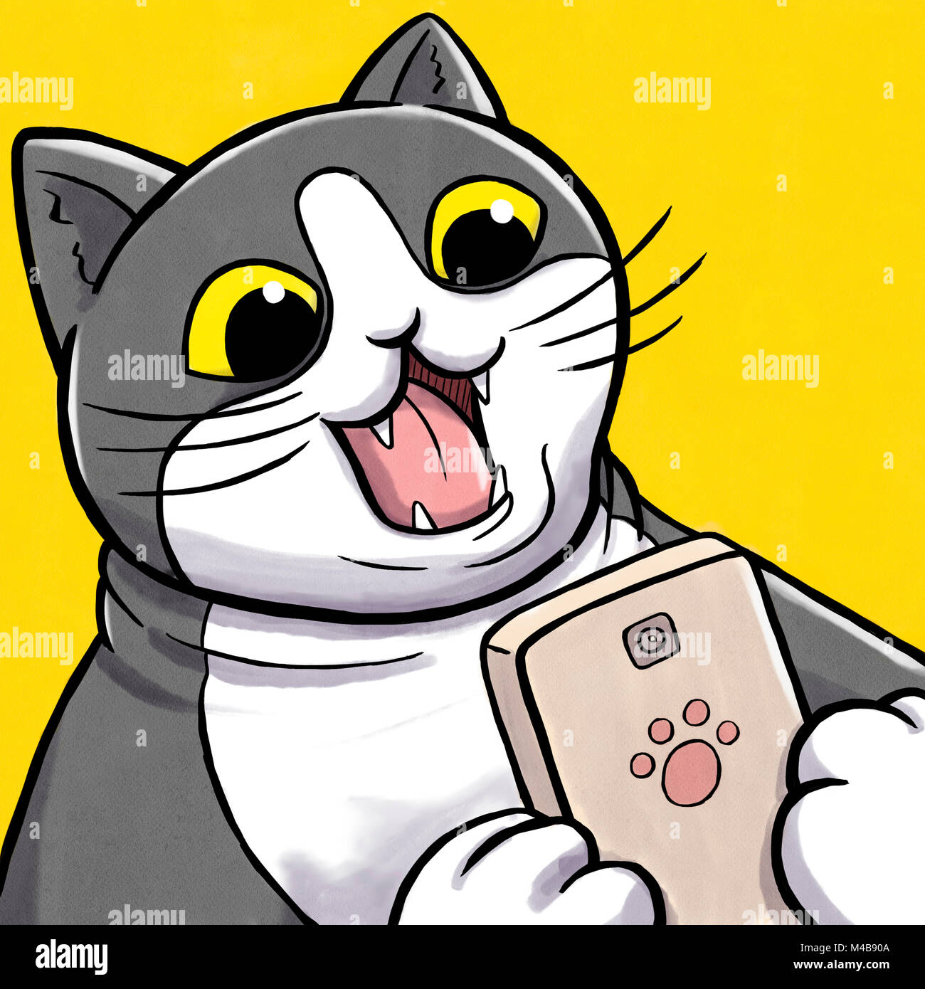 Surpris Cat Looking at Smartphone Banque D'Images