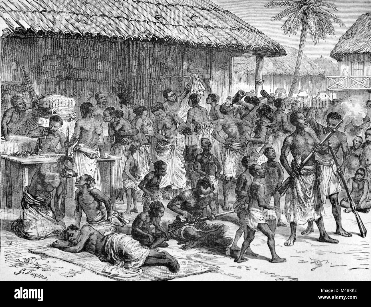 Des esclaves ou de l'esclavage parmi les Cafres de la péninsule du Cap Afrique du Sud (gravure, 1880) Banque D'Images