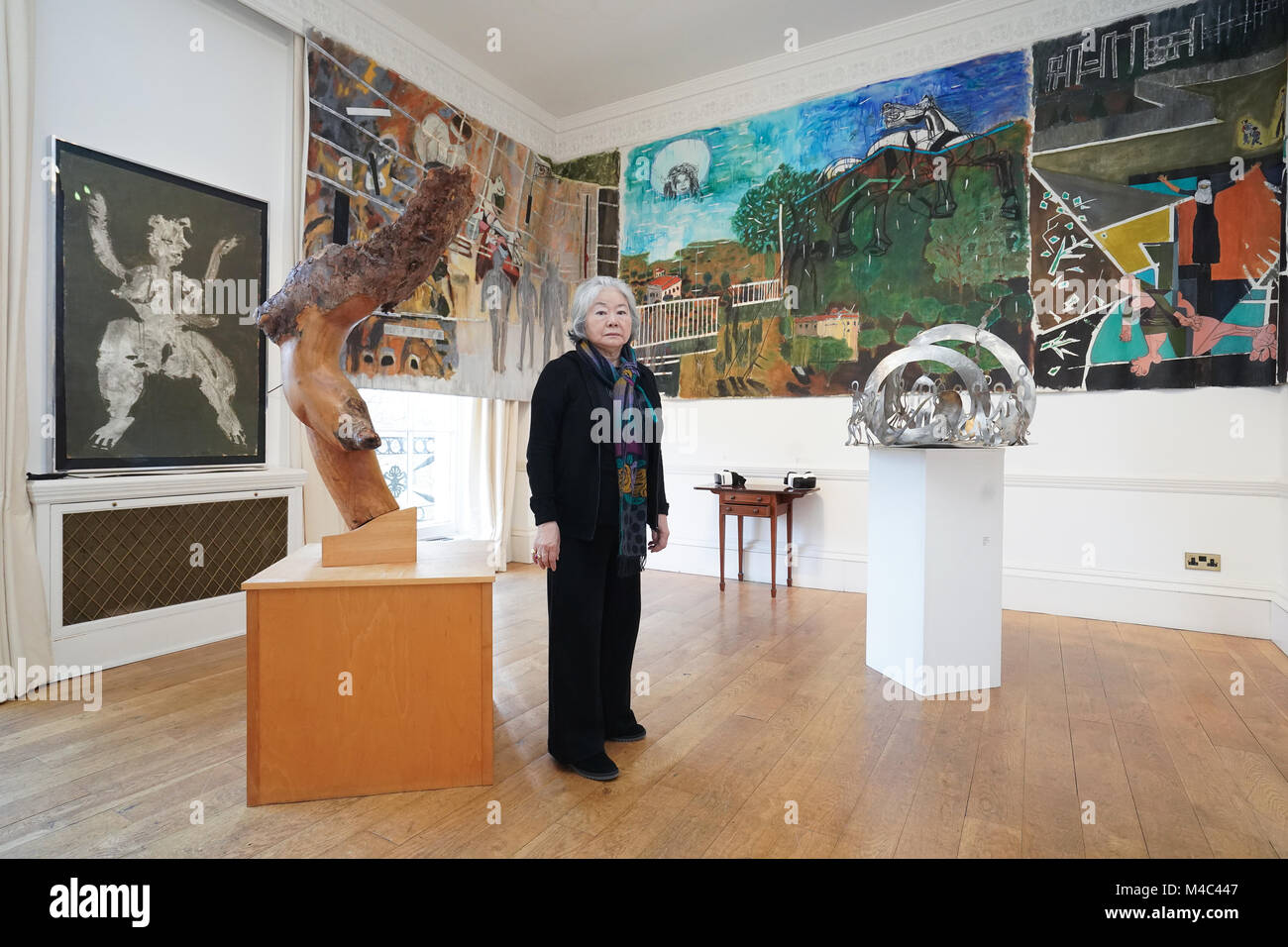 Londres, Royaume-Uni. Feb 15, 2018. Artiste japonaise Setsuko Ono (petite sœur de Yoko Ono) apporte son travail à Londres pour la première fois avec deux expositions solos ayant lieu à la fondation anglo-japonaise Daiwa en février et en mars 2018 Maison de l'Asie. Date de la photo : Jeudi 15 Février, 2018. Credit : Roger Garfield/Alamy Live News Banque D'Images