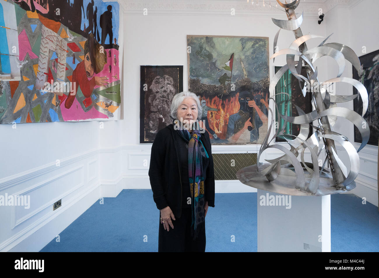 Londres, Royaume-Uni. Feb 15, 2018. Artiste japonaise Setsuko Ono (petite sœur de Yoko Ono) apporte son travail à Londres pour la première fois avec deux expositions solos ayant lieu à la fondation anglo-japonaise Daiwa en février et en mars 2018 Maison de l'Asie. Date de la photo : Jeudi 15 Février, 2018. Credit : Roger Garfield/Alamy Live News Banque D'Images