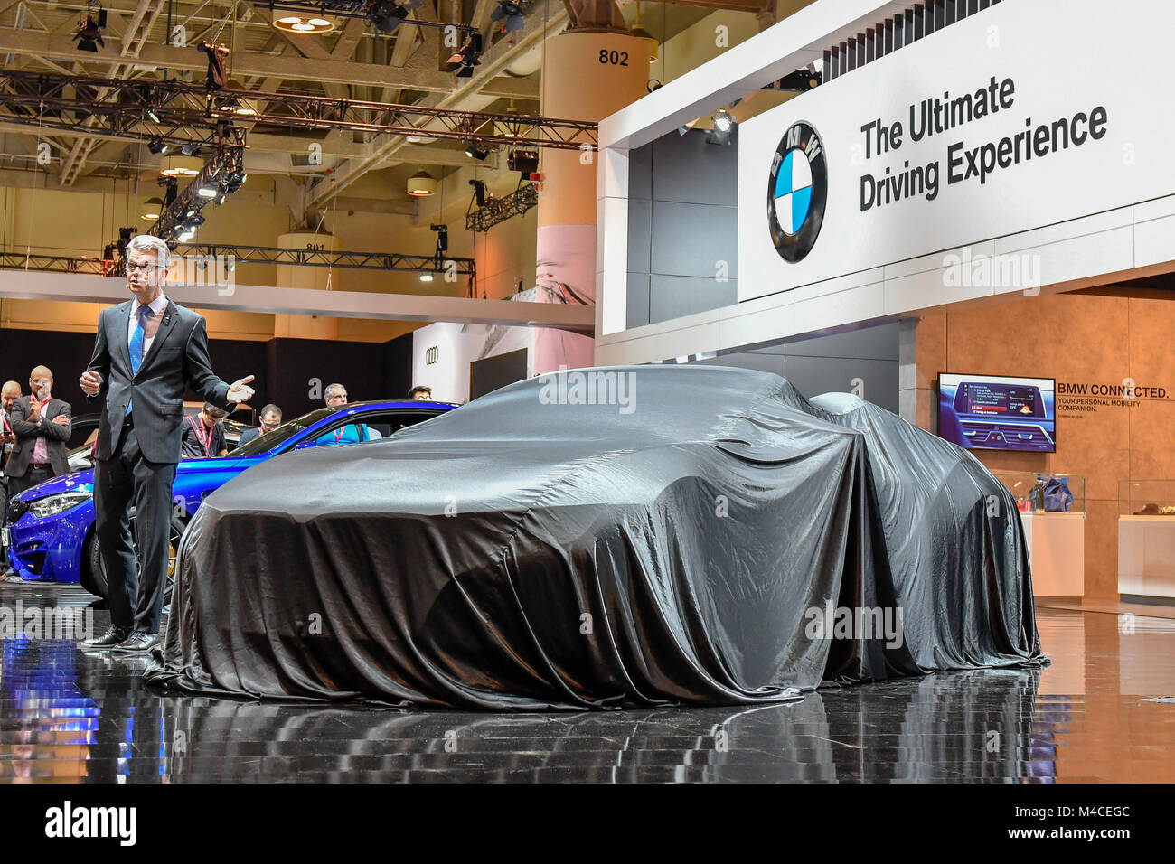 Toronto, Canada. Le 15 février 2018. La BMW i3 roadster étant présenté à l'International Canadien de l'auto 2018 Aperçu du média jour au Metro Toronto Convention Centre. Dominic Chan/EXimages Banque D'Images