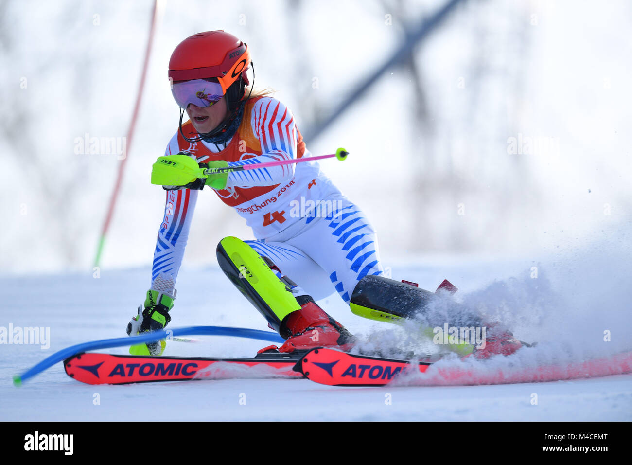 Pyeongchang, Corée du Sud. Credit : MATSUO. 16 Février, 2018. Mikaela Shiffrin (USA) : Ski alpin Slalom femmes au centre alpin de Yongpyong PyeongChang pendant les Jeux Olympiques d'hiver de 2018 à Pyeongchang, en Corée du Sud. Credit : MATSUO .K/AFLO/Alamy Live News Banque D'Images