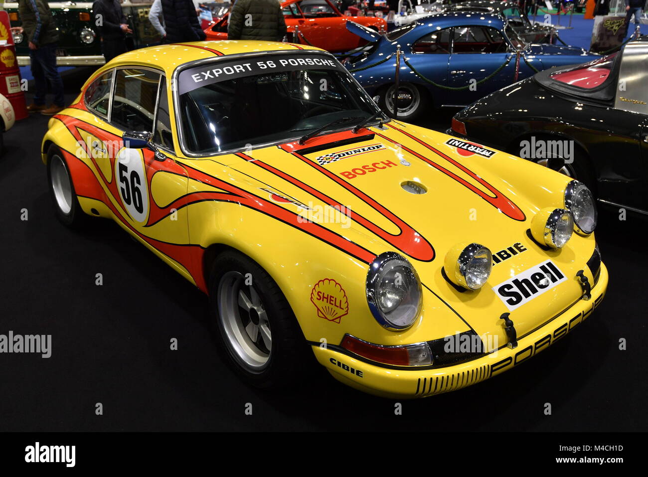 Une Porsche 911 à l'essai pour le London Classic Car Show, à exceller dans l'Est de Londres. Banque D'Images