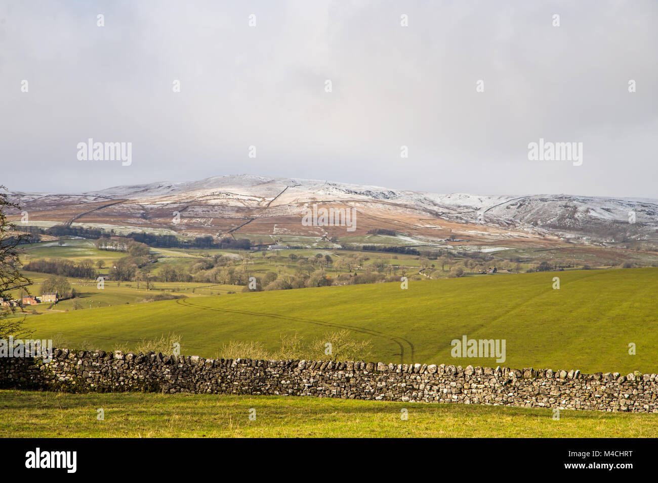 Une scène avec un Yorkshire Dales vale et enneigés Moors à l'arrière-plan Banque D'Images