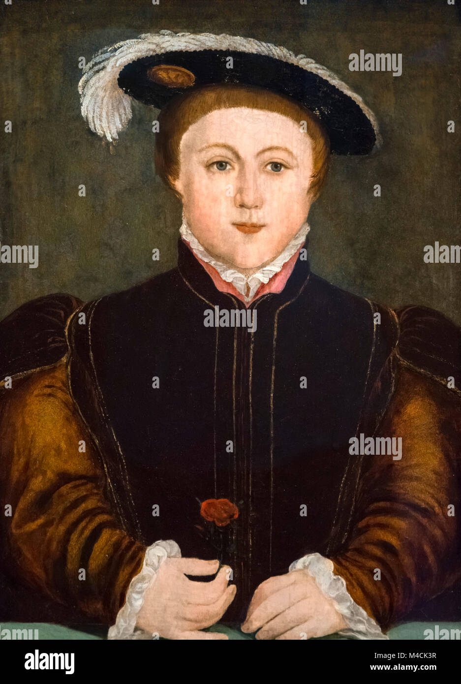 Édouard VI. Portrait du roi Édouard VI d'Angleterre (1537-1553), huile sur panneau, après Hans Holbein, 16ème siècle. Banque D'Images