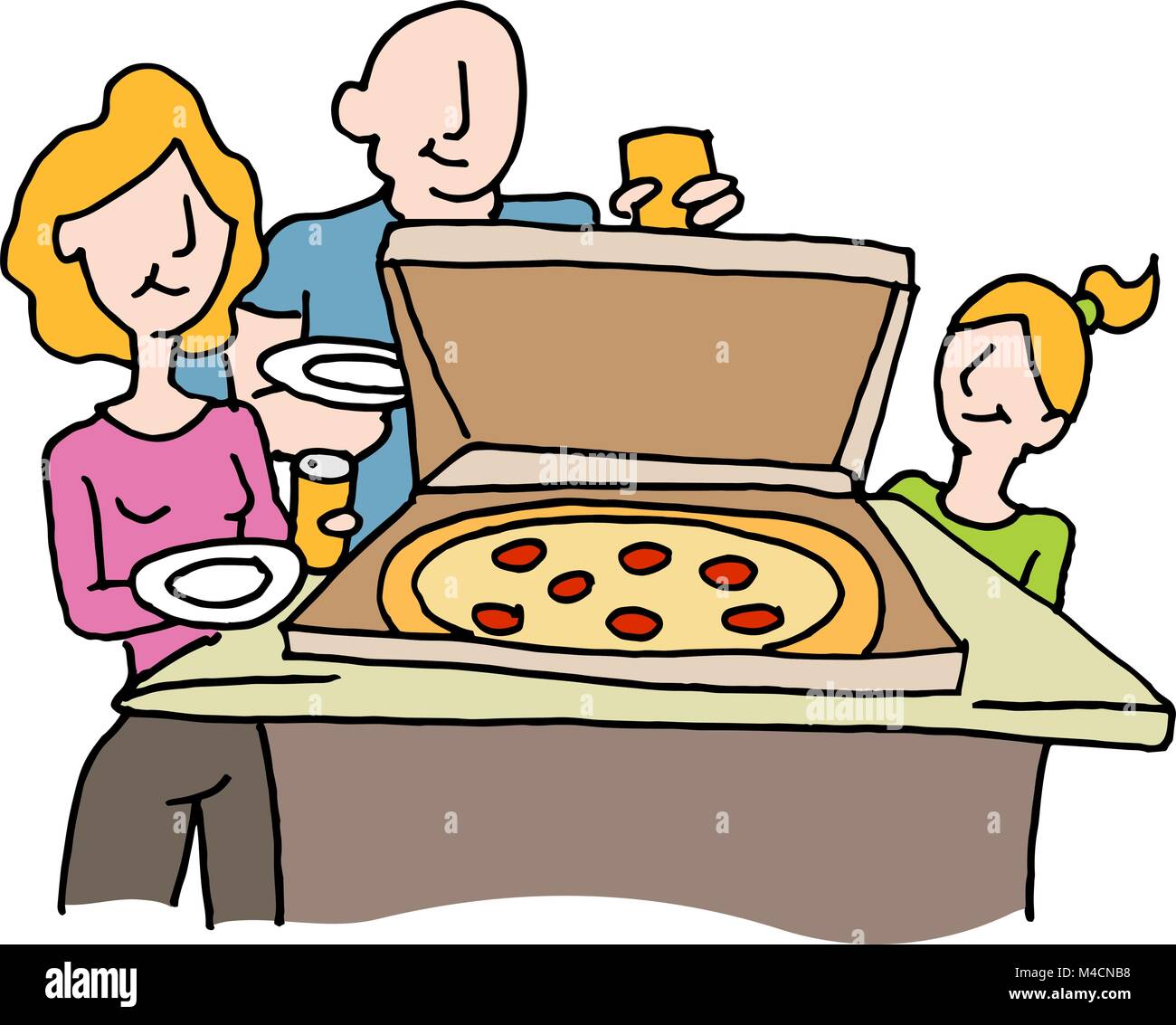 Une image d'un dîner pizza nuit de famille. Illustration de Vecteur