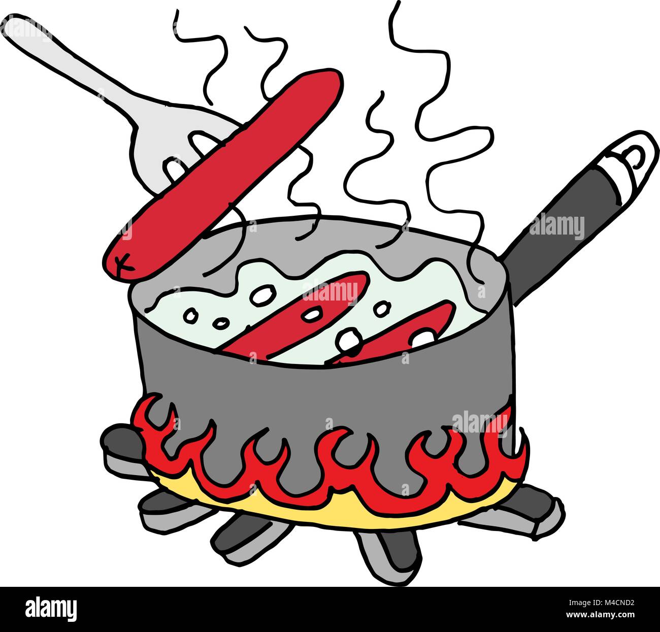 L'image d'un hot dog dans un pot d'ébullition de l'eau. Illustration de Vecteur