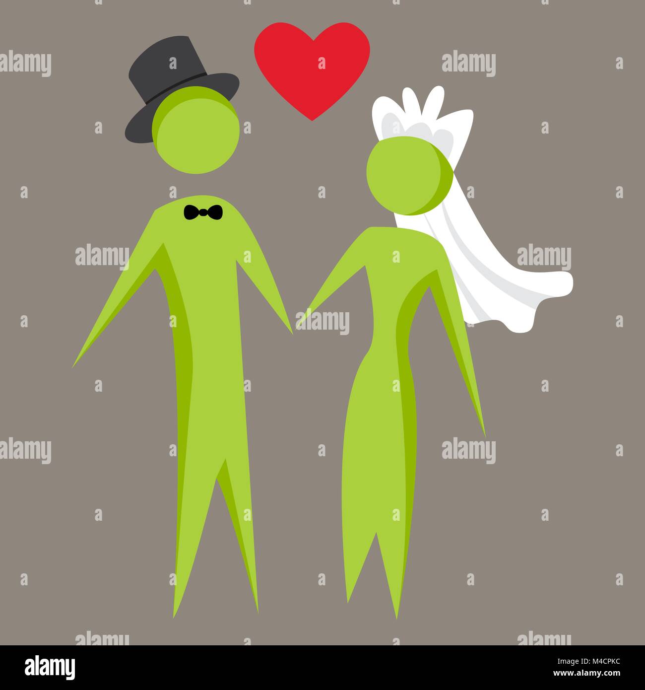 Une image d'un abrégé récemment mariés couple holding hands. Illustration de Vecteur