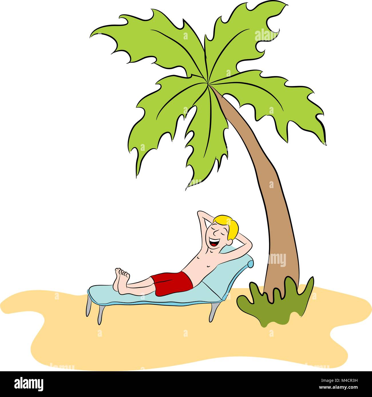 Une image d'un homme se détendre sur une île privée. Illustration de Vecteur