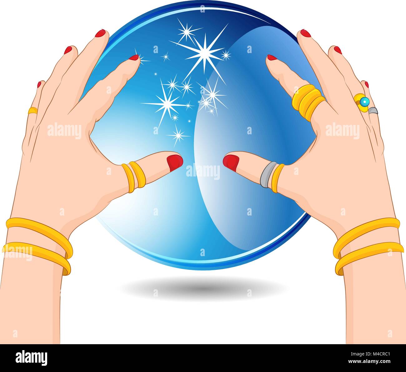 L'image d'une fortune teller les mains avec une boule de cristal. Illustration de Vecteur