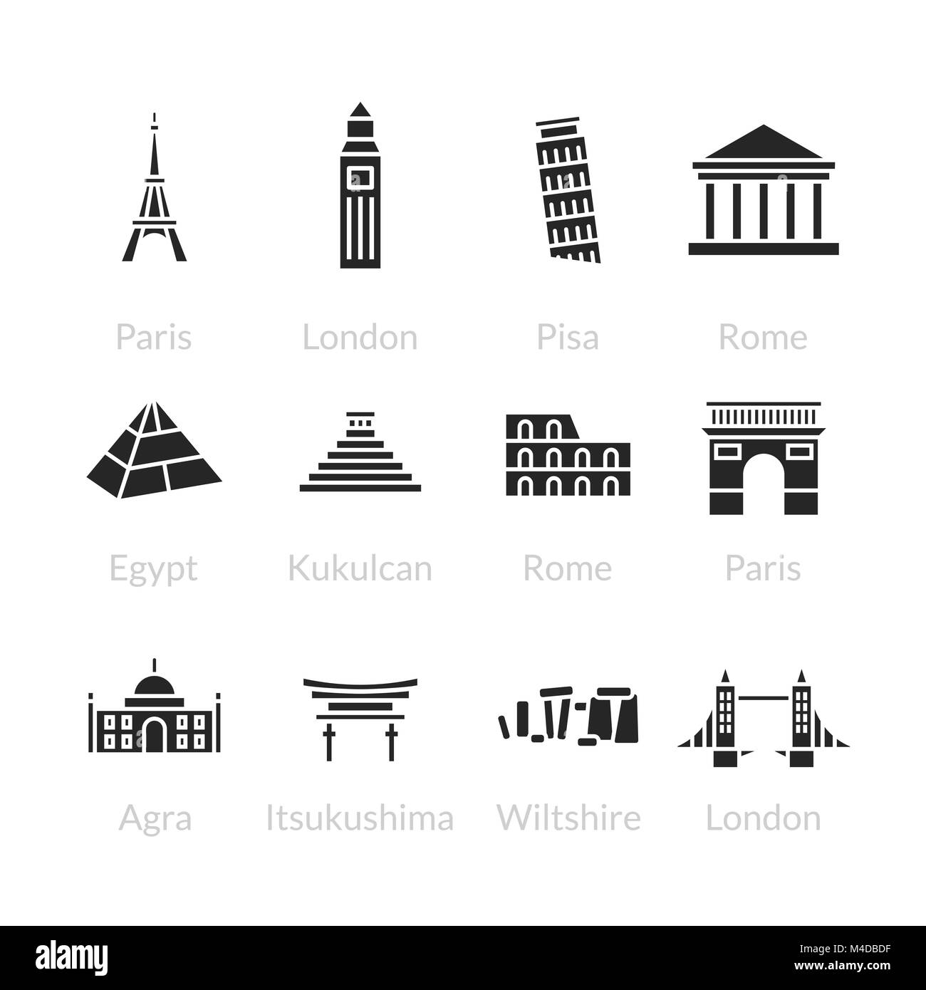 World landmarks contours icons set Illustration de Vecteur