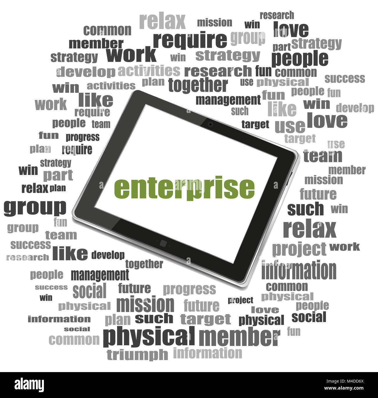 Texte intégral de l'entreprise. Concept d'affaires . Tablet PC. Nuage de mots collage Banque D'Images