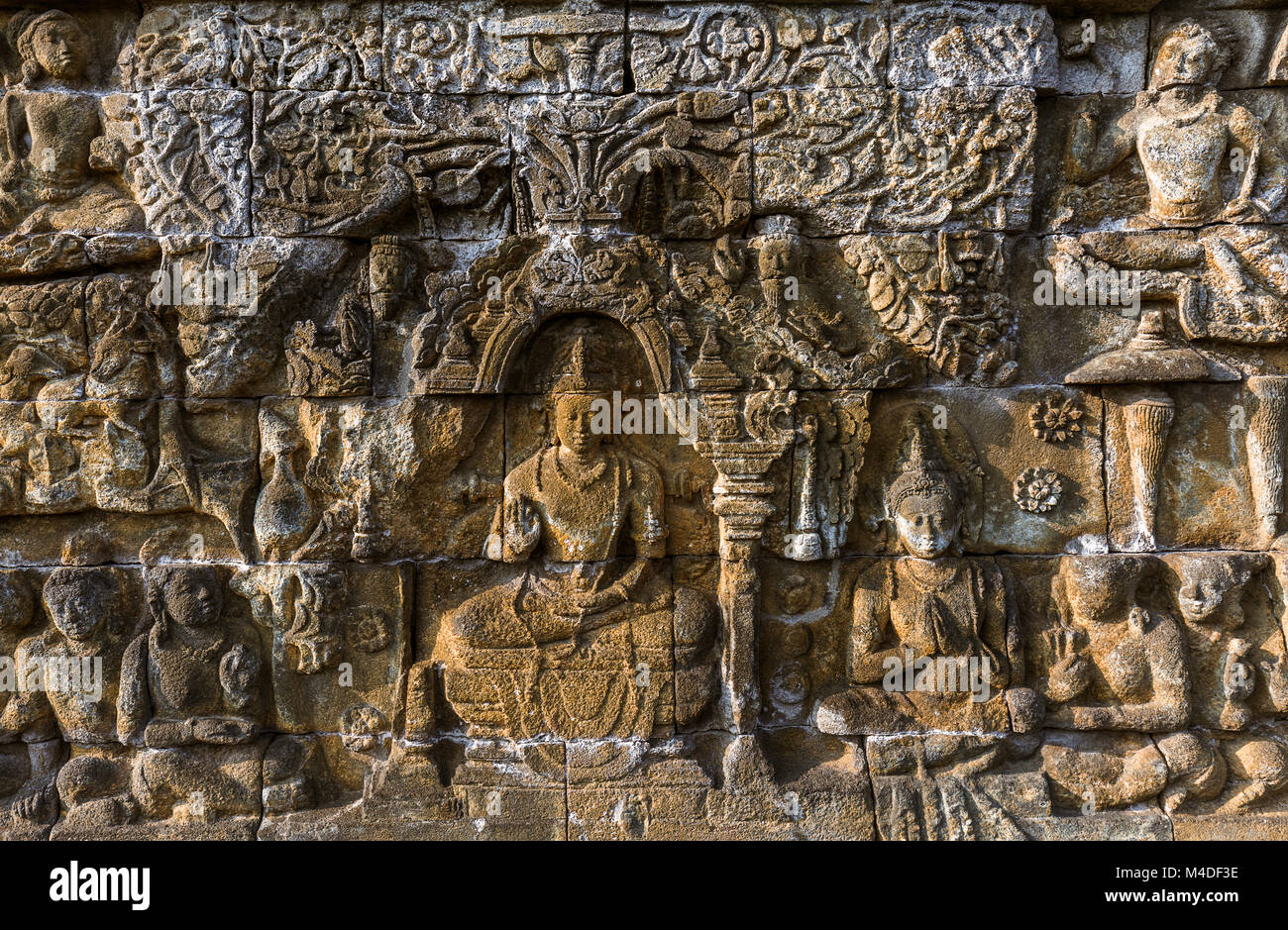Bas-relief du Temple de Borobudur Buddist - île de Java Indonésie Banque D'Images
