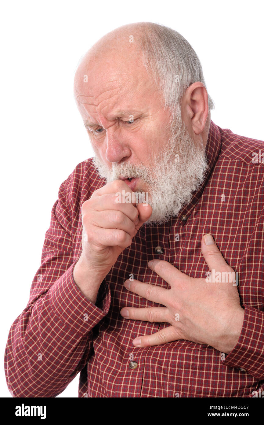 Man la toux, isolated on white Banque D'Images