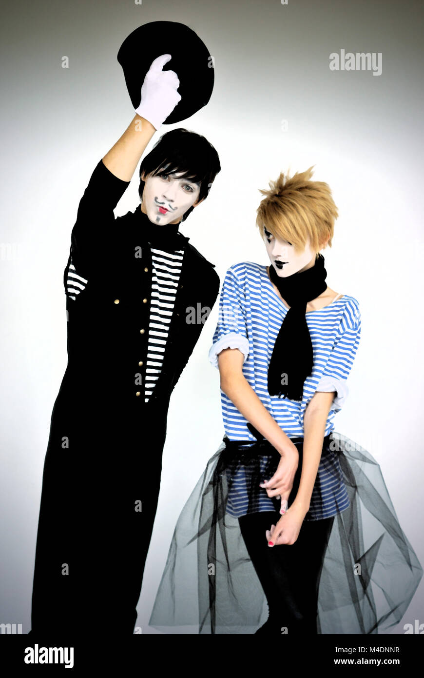 Trois acteurs mime en action. style pinceau Banque D'Images