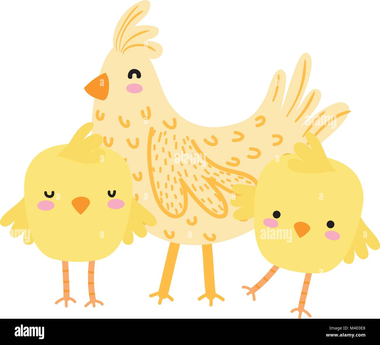 Poule poussins colorés avec la ferme des animaux d'oiseaux Illustration de Vecteur