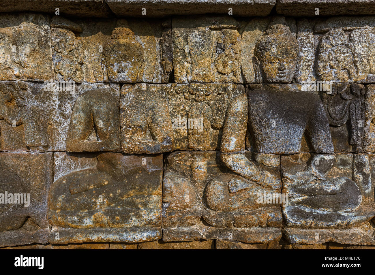 Bas-relief du Temple de Borobudur Buddist - île de Java Indonésie Banque D'Images