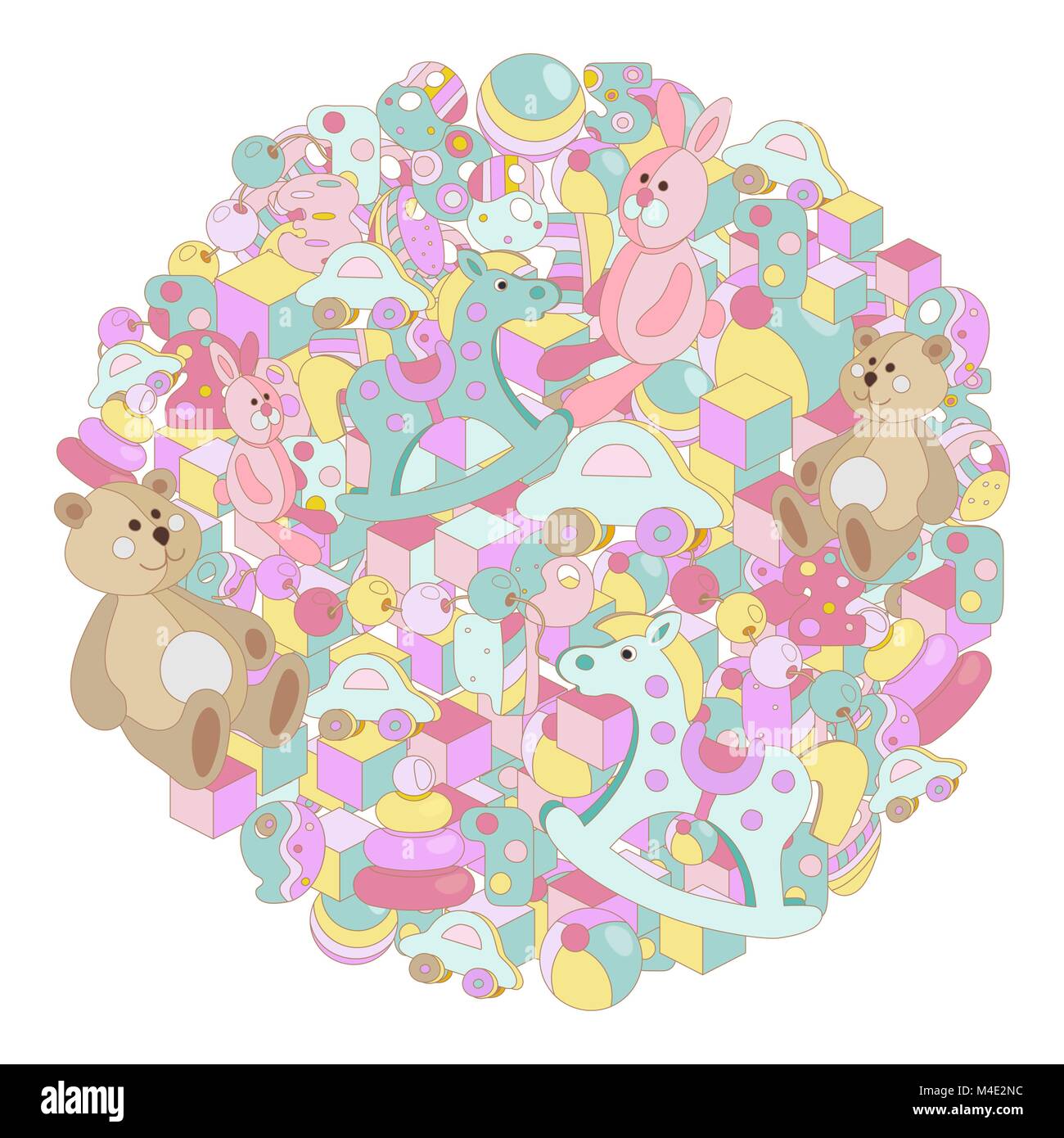 Dessin Pastel Doodles Vector Illustration Jouet Bebe Serie Photo Avec Beaucoup D Ours Lapin Cheval A Bascule Blocs De Jouets Des Balles Et Des Lettres Tous Les Image Vectorielle Stock Alamy