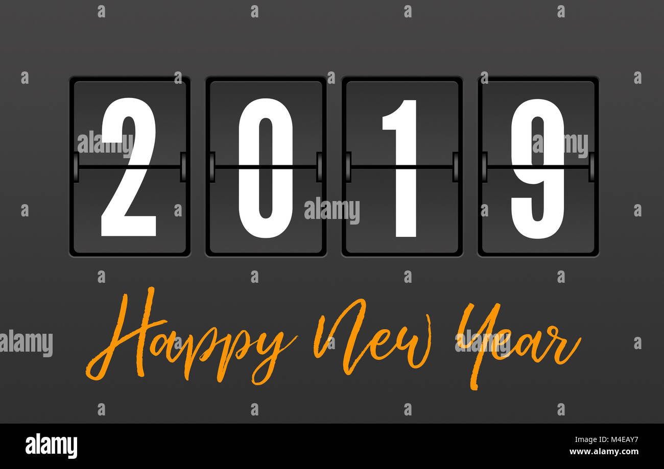 L'année 2019 sur l'affichage avec Split-Flap Bonne Année Message Banque D'Images