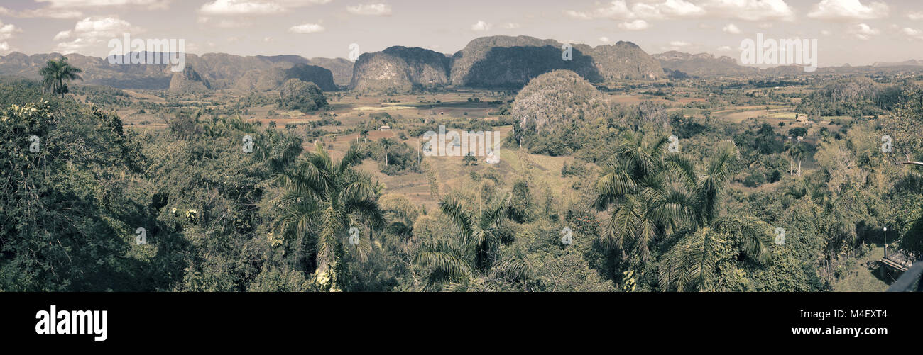 Vue panoramique sur la Vallée de Vinales. Cuba. Toning Banque D'Images