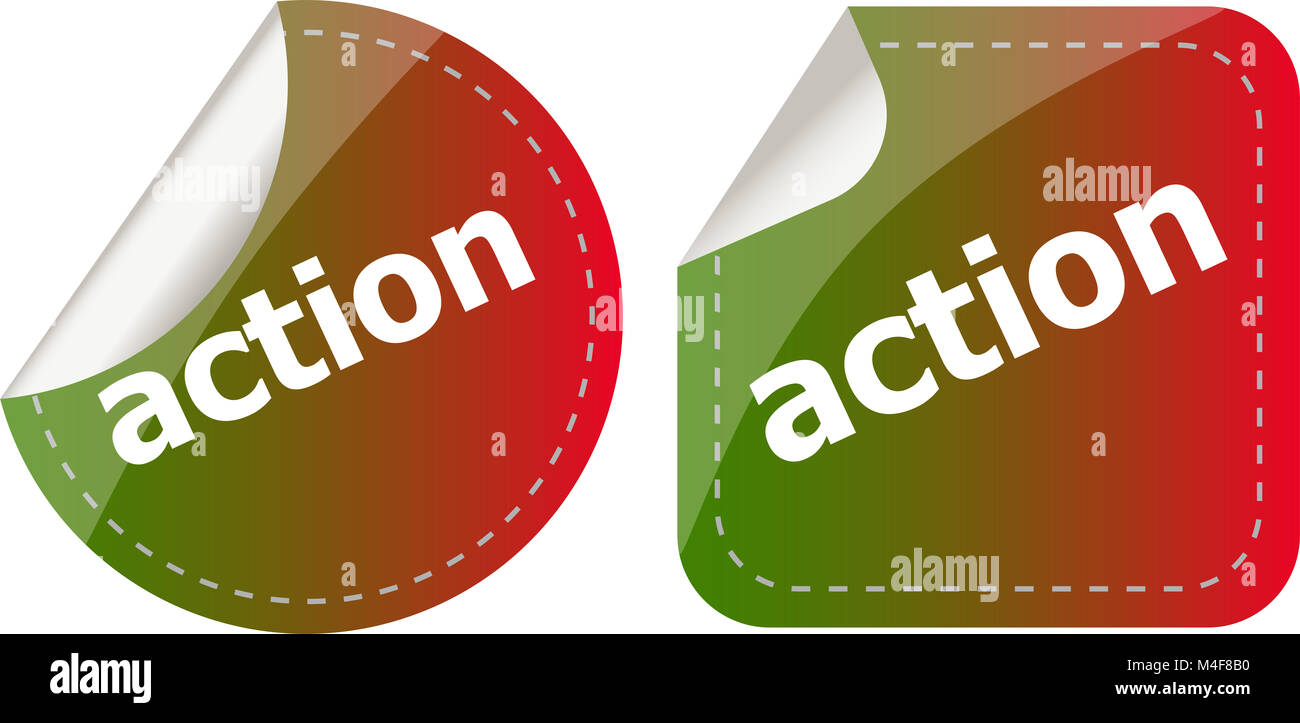 Autocollants d'action défini, le bouton-icône isolated on white Banque D'Images