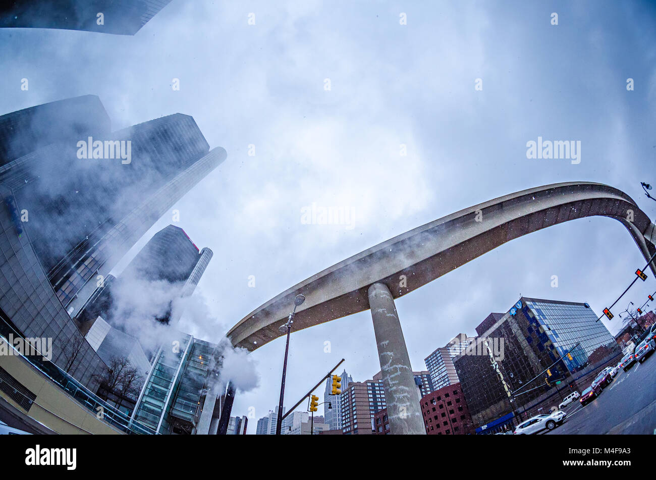 La ville de Detroit Downtown en hiver Banque D'Images