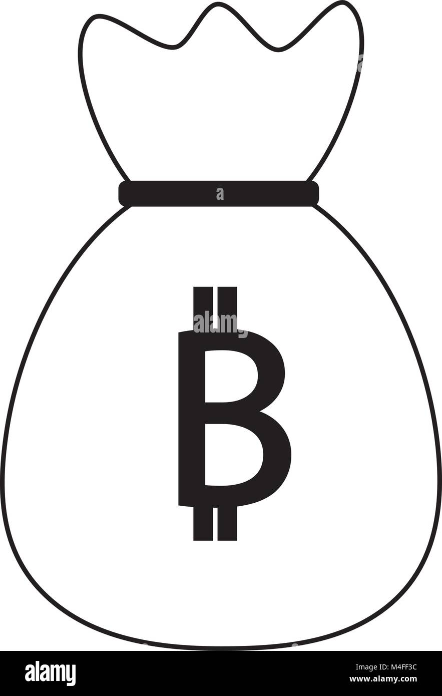 Crypto Bitcoin icône devise ou logo vector plus d'un sac d'argent. Symbole de la banque ou d'avion sur une économie numérique avec argent virtuel et devises utilisées f Illustration de Vecteur