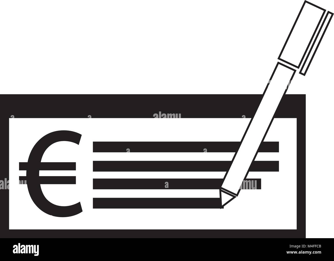 L'icône de l'euro ou le logo de vecteur sur un chèque ou chèque. Symbole de la banque de l'Union européenne, de la banque ou de l'Europe finances publiques de la zone euro Illustration de Vecteur