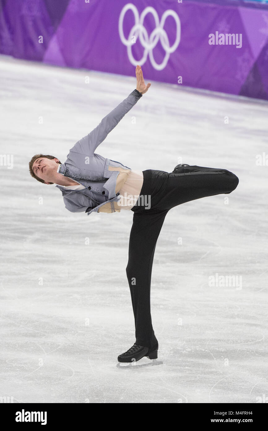 Pyeongchang, Corée du Sud. 16 Février, 2018. KVITELASHVILI Morisi (GEO), patinage artistique, patinage simple hommes programme court, les Jeux Olympiques d'hiver de PyeongChang 2018, Kwandong Hockey Centre, de Corée du Sud le 16 février 2018. Credit : Enrico Calderoni/AFLO/Alamy Live News Banque D'Images