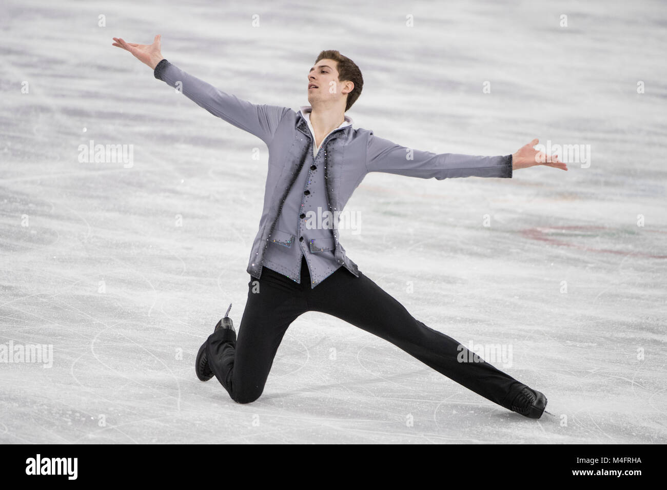 Pyeongchang, Corée du Sud. 16 Février, 2018. KVITELASHVILI Morisi (GEO), patinage artistique, patinage simple hommes programme court, les Jeux Olympiques d'hiver de PyeongChang 2018, Kwandong Hockey Centre, de Corée du Sud le 16 février 2018. Credit : Enrico Calderoni/AFLO/Alamy Live News Banque D'Images