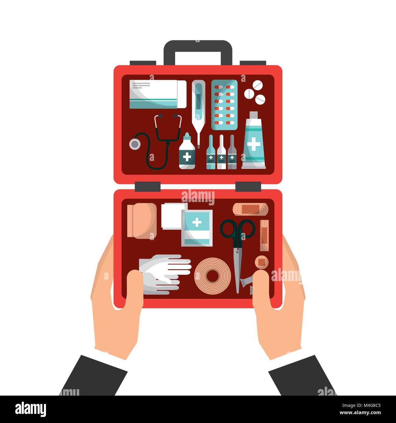 Main tenant une trousse de premiers secours Illustration de Vecteur