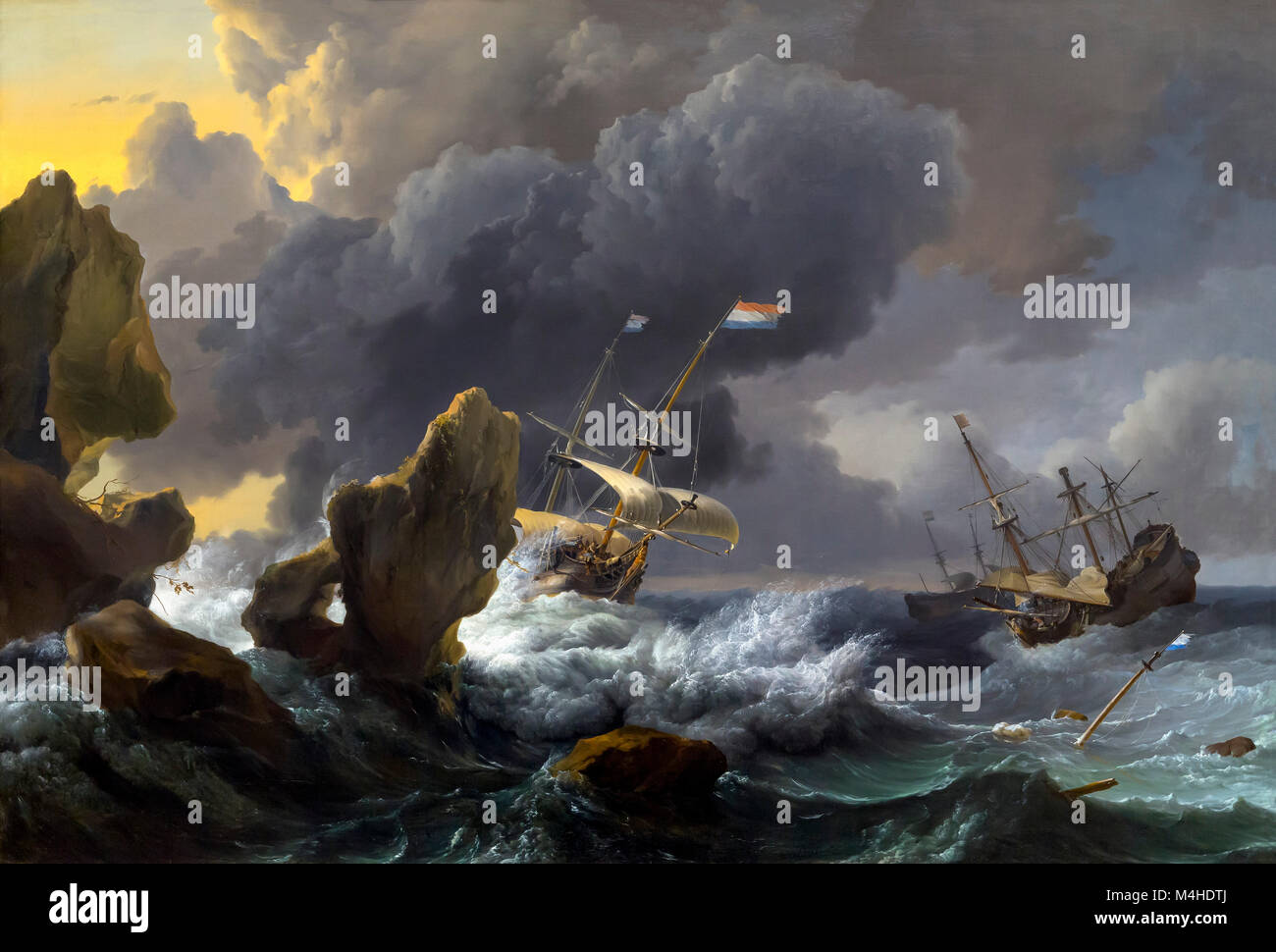 Les navires en détresse au large d'une côte rocheuse, Ludolf Bakhuizen, 1667, National Gallery of Art, Washington DC, USA, Amérique du Nord Banque D'Images
