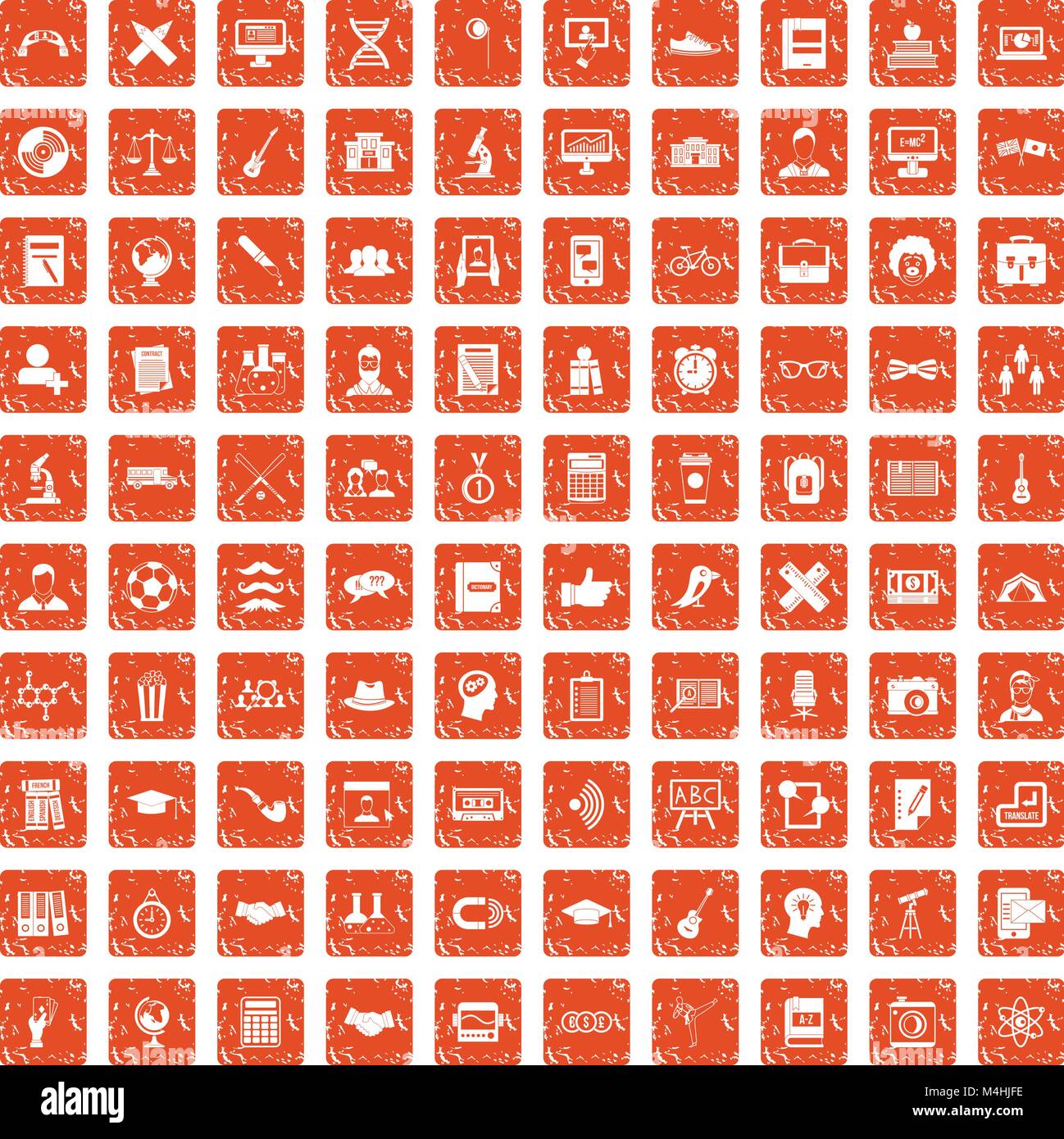 100 étudiants icons set grunge orange Illustration de Vecteur