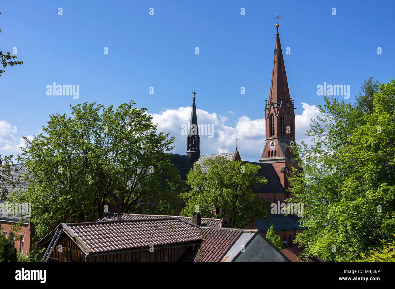 L'église paroissiale catholique Saint-nicolas à Zwiesel, forêt de Bavière, Bavière, Allemagne. Banque D'Images