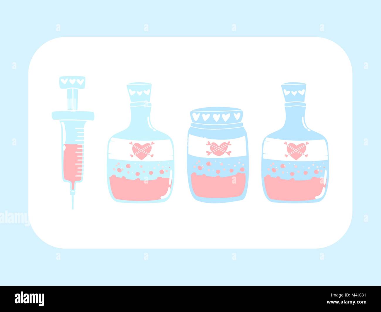 Cute love potion flacon et seringue, Abstract photo sens au sujet de l'amour, résumé photo pour mariage, carte d'amour pour la Saint-Valentin, Cute vector, de sorte Illustration de Vecteur