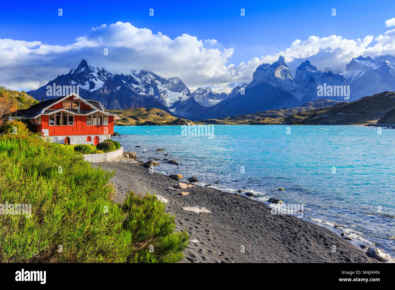 Parc National Torres del Paine, Chili. Le lac Pehoe. Banque D'Images