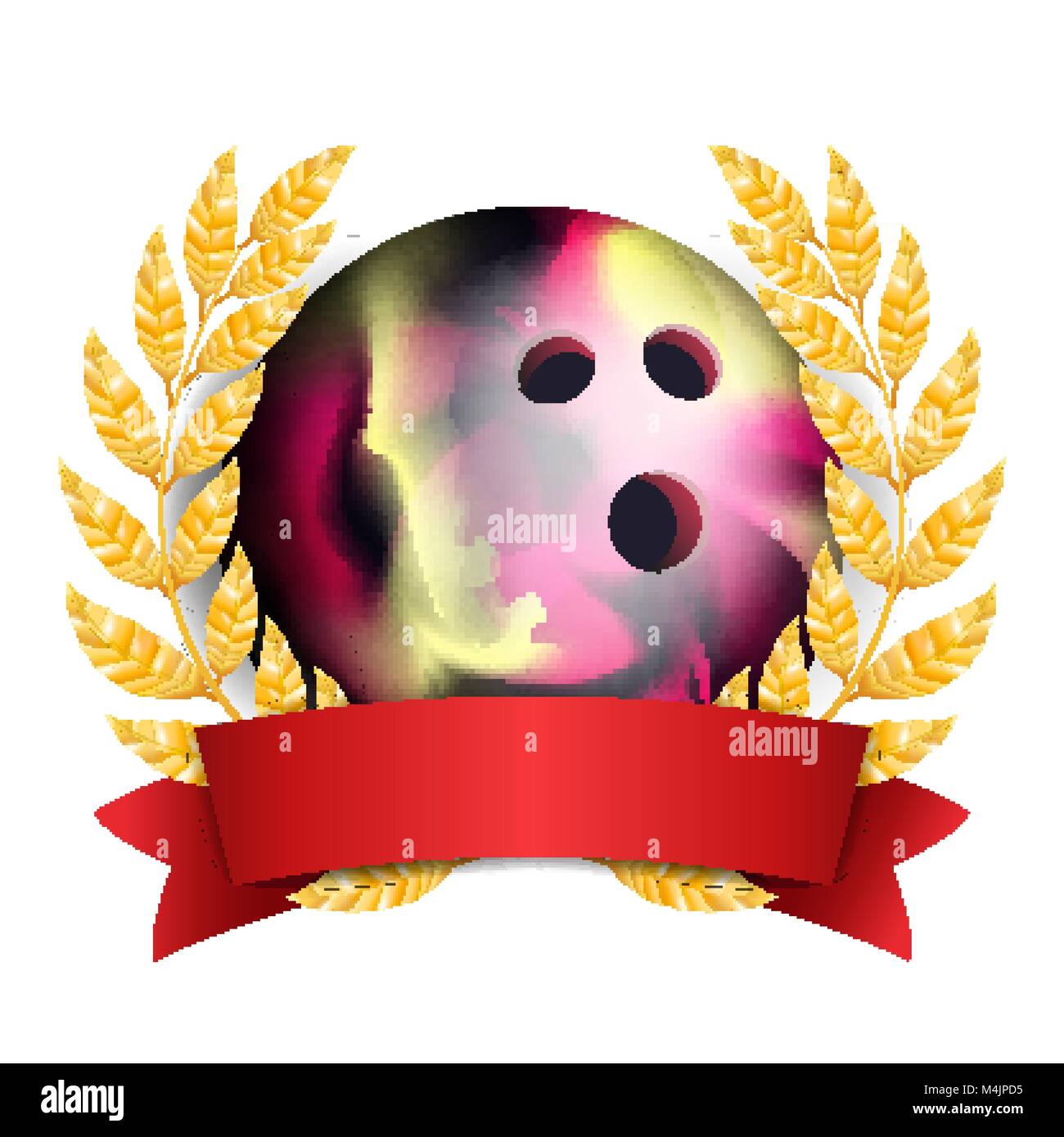 S'inclinant Award vecteur. Arrière-plan de sport. Ballon, ruban rouge, couronne de laurier. Isolées réaliste 3D Illustration de Vecteur