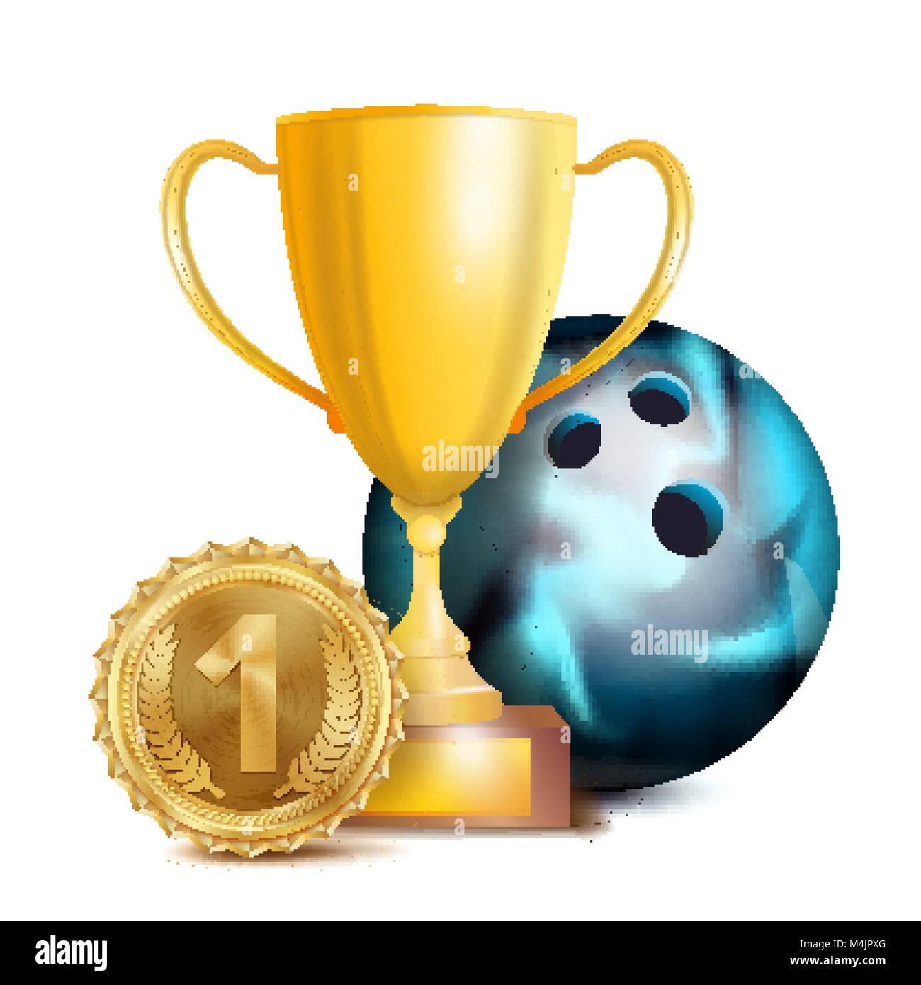 S'inclinant Award vecteur. Arrière-plan de sport. Ballon d'or, vainqueur de la Coupe du trophée, médaille d'or 1e place. Isolées réaliste 3D Illustration de Vecteur