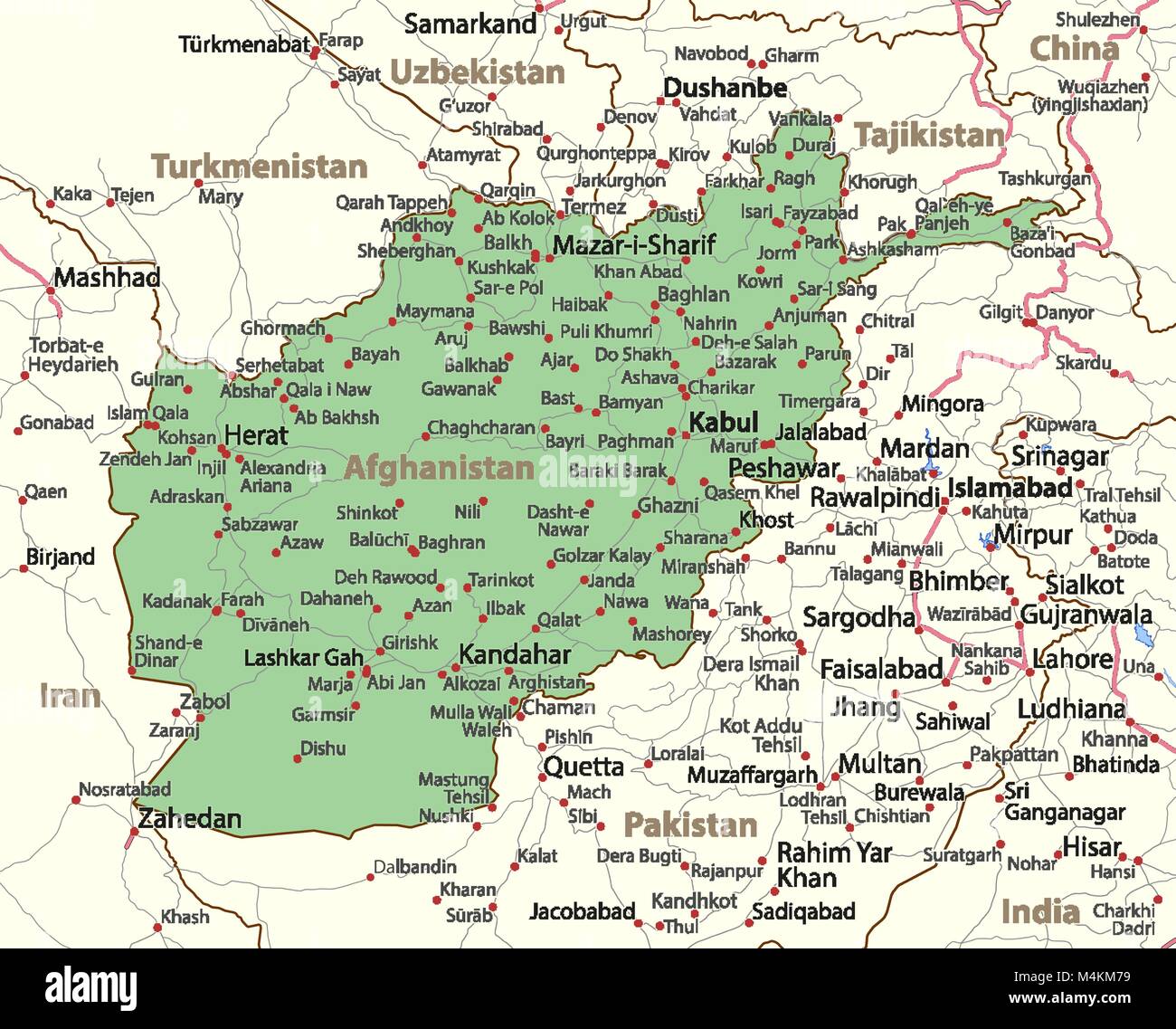La carte de l'Afghanistan. Montre frontières du pays, les noms de lieux et de routes. Les étiquettes en anglais si possible.  : Projection Mercator. Illustration de Vecteur