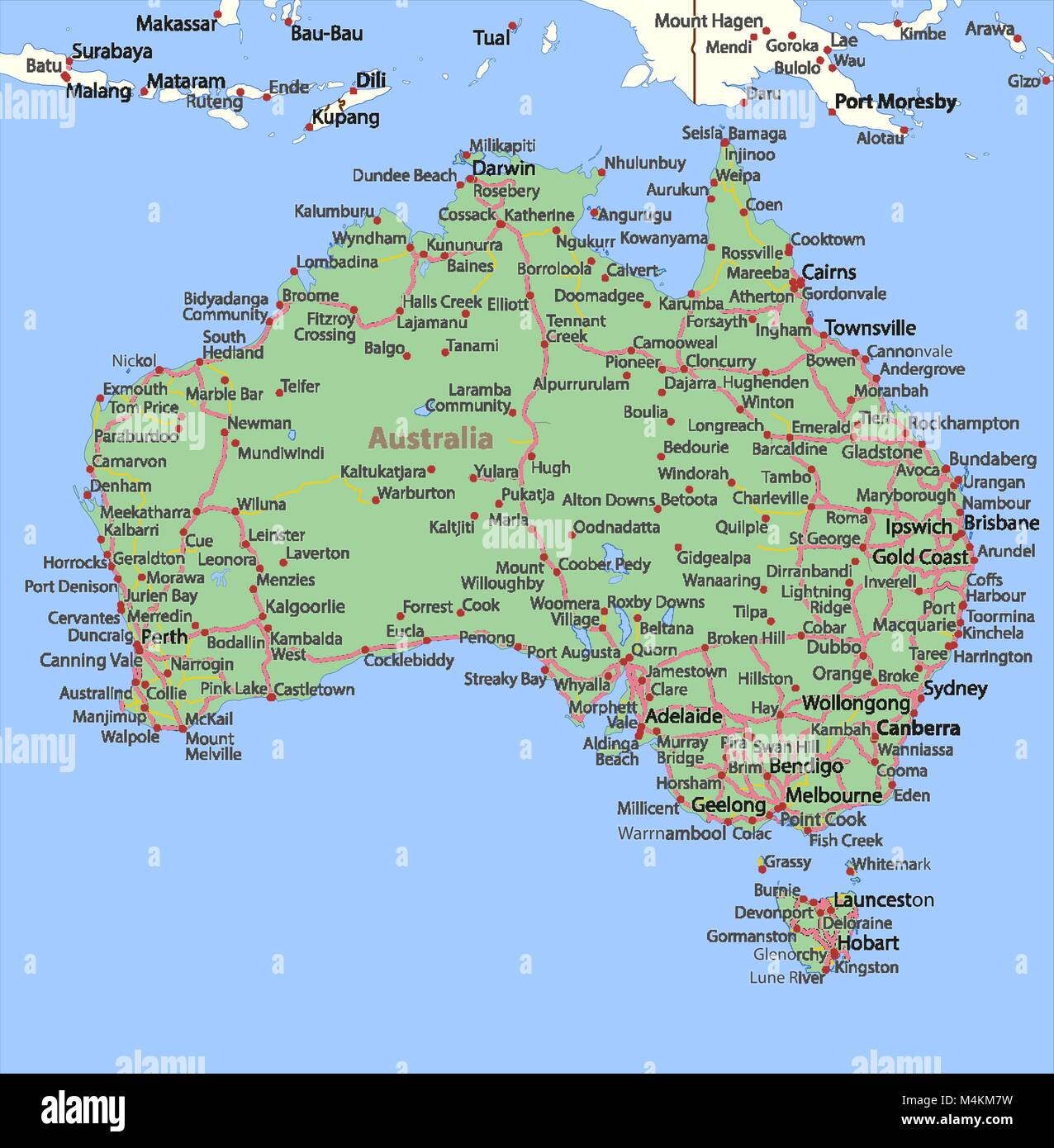Carte De L Australie Montre Frontieres Du Pays Les Noms De Lieux Et De Routes Les Etiquettes En Anglais Si Possible Projection Spherical Mercator Image Vectorielle Stock Alamy