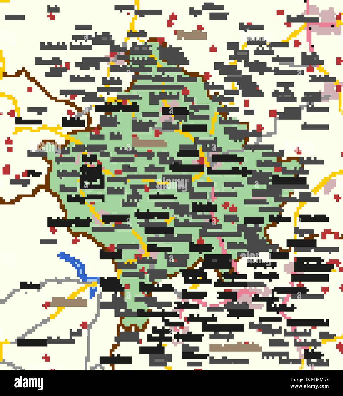 La carte du Kosovo. Montre frontières du pays, les zones urbaines, les noms de lieux et de routes. Les étiquettes en anglais si possible.  : Projection Mercator. Illustration de Vecteur