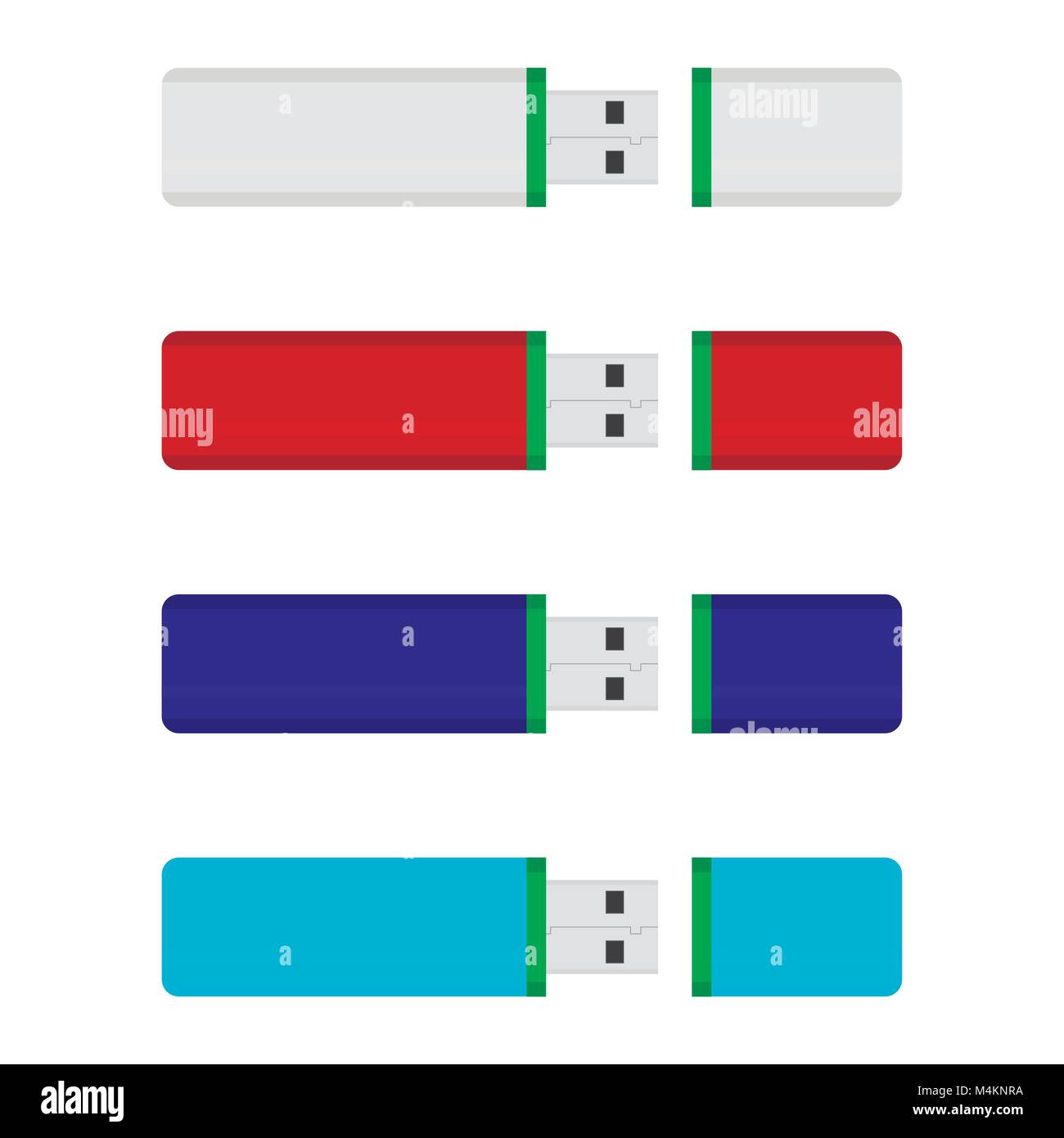Lecteur flash USB collection de couleur. Télécommande usb de couleur ensemble avec bouchon, clé de stockage, vector illustration Illustration de Vecteur