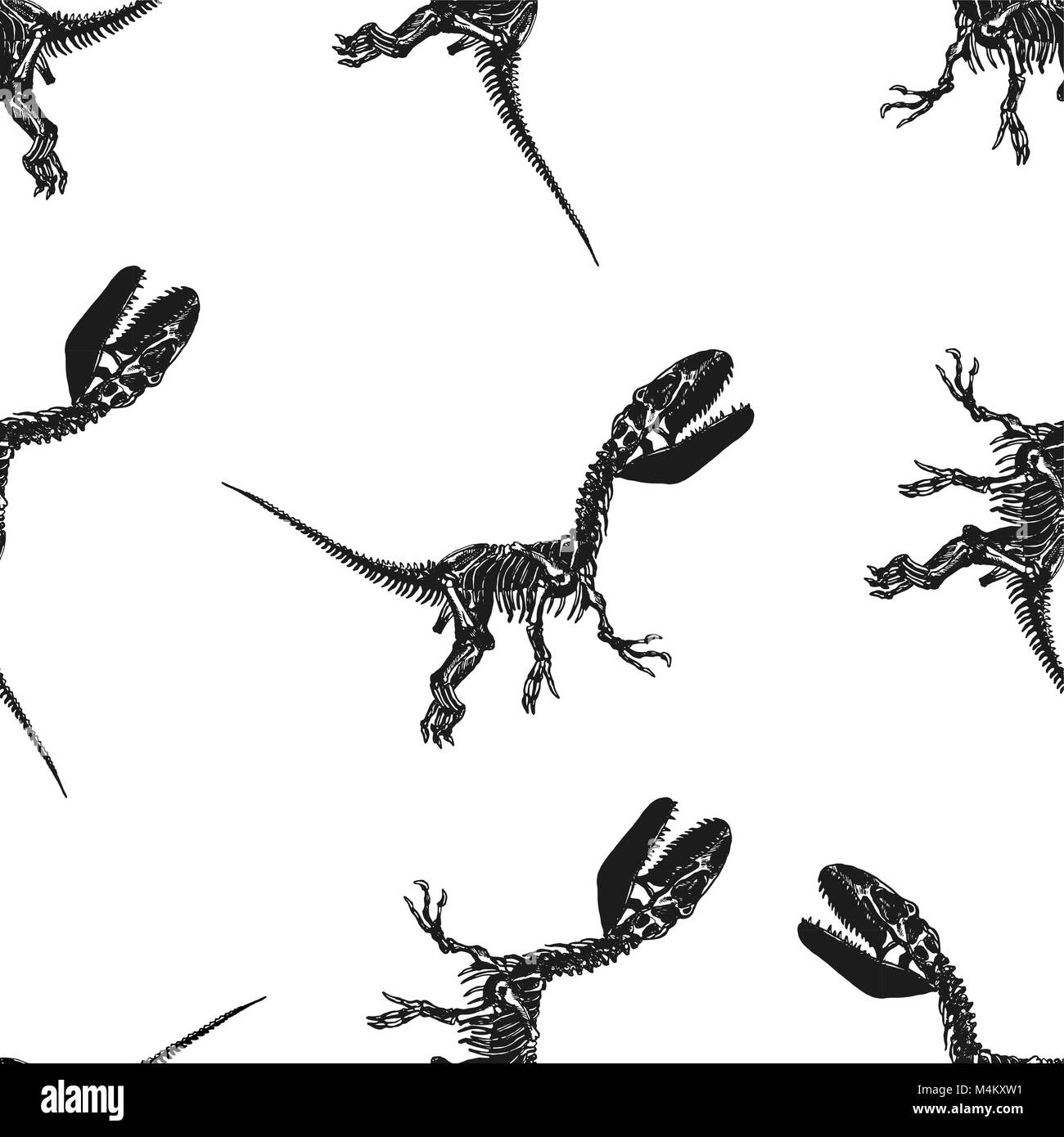 Motif de la main transparente style croquis tyrannosaurus rex squelettes. Vector illustration isolé sur fond blanc. Illustration de Vecteur