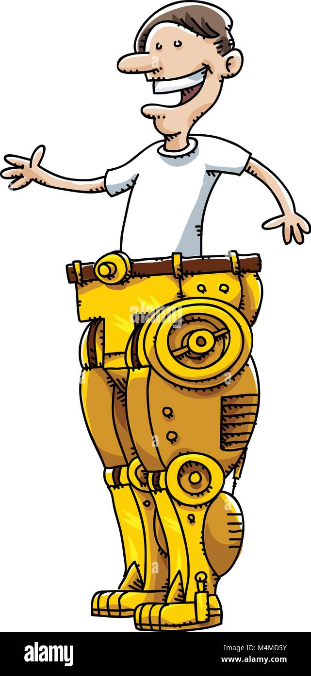 Un dessin de l'homme portant une paire de pantalon robot d'or. Illustration de Vecteur