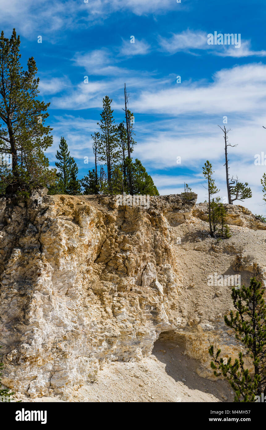 Falaises de rhyolite au Grand Canyon de la Yellowstone. La rhyolite est une forme de lave. Le Parc National de Yellowstone, Wyoming, USA Banque D'Images