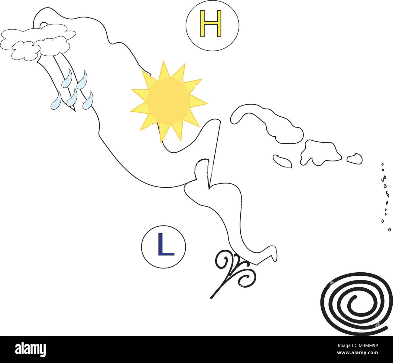 Carte du Mexique et l'Amérique centrale avec les icônes météo. Illustration de Vecteur